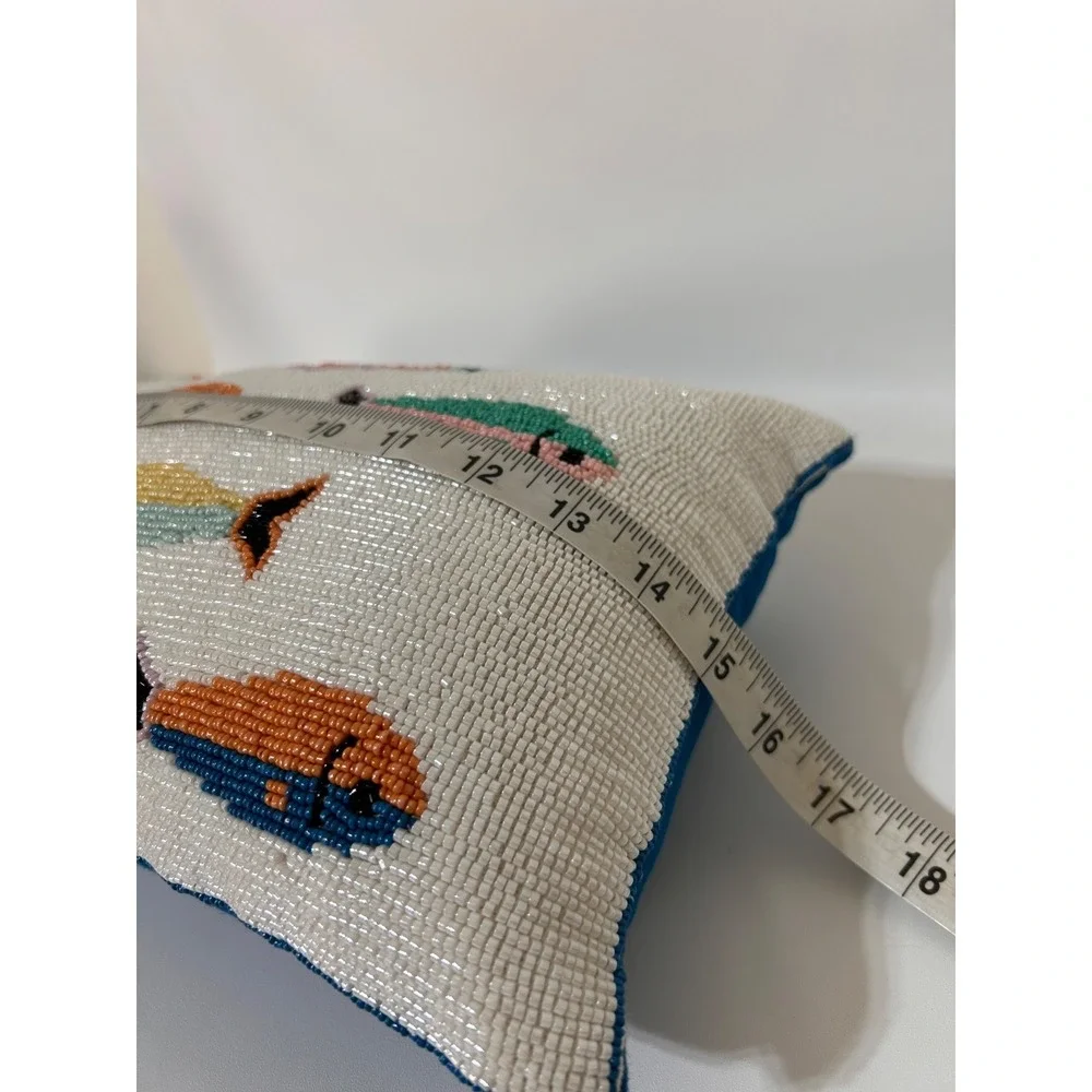 Coastal Collection Colorful Fish Sardines Beaded Decorative Small Pillow NEW